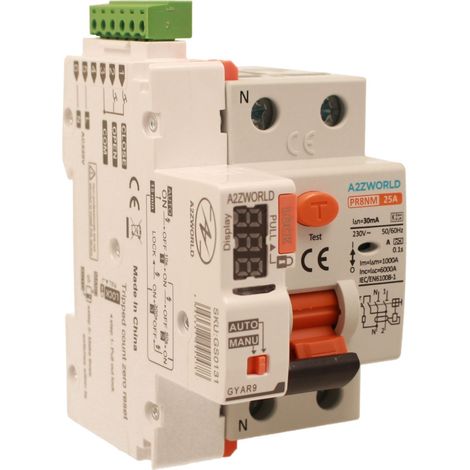 RCCB Interruttore Differenziale Puro Riarmo Automatico, Tipo A 1P+N 3M 6000A 30mA AC 230V IP20 IEC61008-1 PR8NM, Corrente Disponibili 16A 25A 32A 40A 63A  (25A)