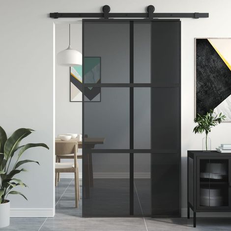 Porte coulissante, Porte Moderne robuste noir 102, 5x205 cm verre trempé aluminium, ASAF46945 DESIGN IN (1/5)