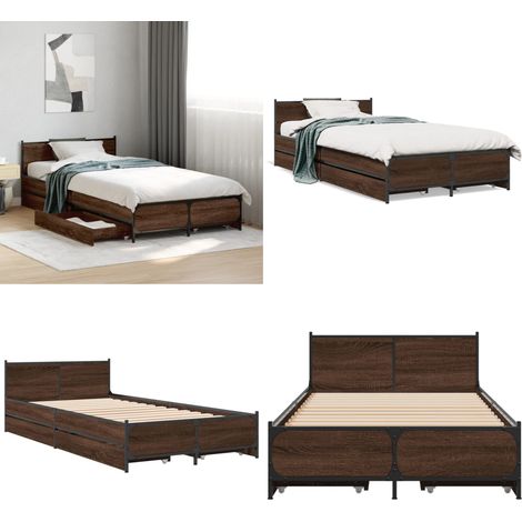 Cadre de lit avec tiroirs sans matelas chêne marron 75x190 cm - Lit Double - Cadre De Lit - Lit Avec Tiroirs - Meuble De Chambre - Literie - Home & Living (1/5)