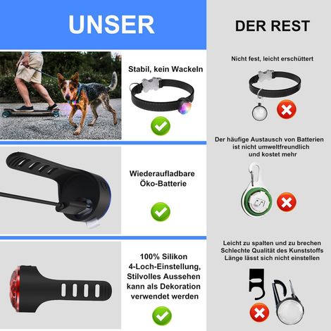 Lampe LED de sécurité pour collier de chien, éclairage rechargeable par USB, accessoire lumineux pour promenades nocturnes, étanche et ajustable (1/5)