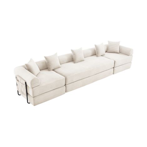 Canapé modulable beige sous vide rangement intégré pour salon famille (1/5)