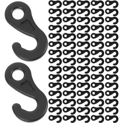 CCYKXA 100 Pcs Black Plastic Campervan Awning Hooks, S-Hooks for Bungee Cords, Lightweight Hanging Hooks for Outdoor Lighting and Tents, Accessories (1/5)