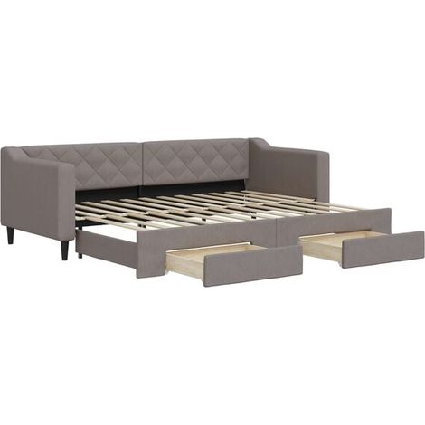 Canapé-lit avec matelas gigogne et tiroirs, matelas non inclus, taupe, 80 x 200 cm (1/5)