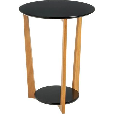 Table d'appoint - JUANIO - Coloris noir / Chêne naturel - Diam.45 cm - H.60 cm - Plateau MDF 15 mm