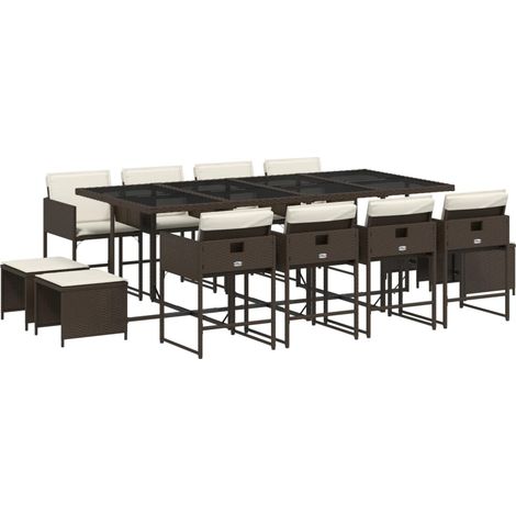 vidaXL Set da Pranzo da Giardino 13pz con Cuscini Marrone Polyrattan