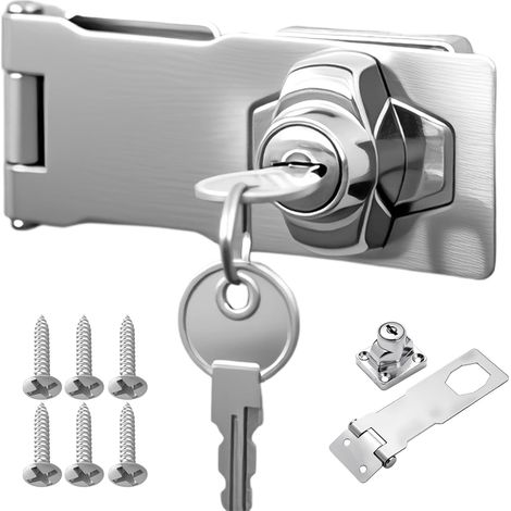 2 Pièces Cadenas Moraillon de Verrouillage avec Clé et Vis, Serrure Boîte aux Lettres, Moraillon de Cadenas Inox, Loquet Sécurité pour Porte Tiroirs Armoires Casier Penderie (3 Pouces) (1/5)