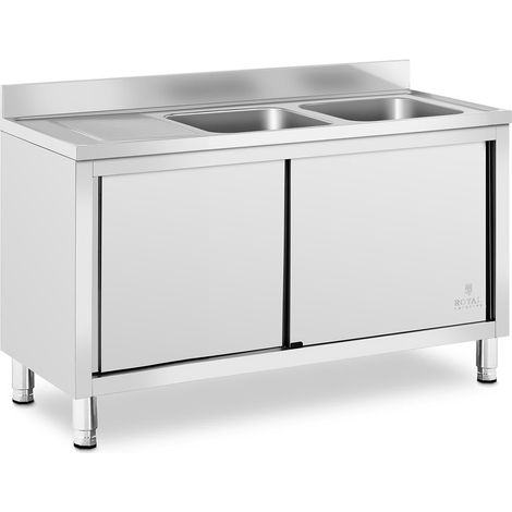 Plonge inox sur meuble 2 bacs acier inoxydable 500 x 400 x 300 mm professionnelle (1/5)
