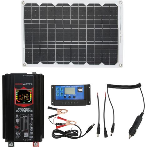 Onduleur solaire 500W panneau monocristallin 18W 18V contrôleur de charge 30A 12V/24V convertisseur 12V vers 220V noir (1/5)