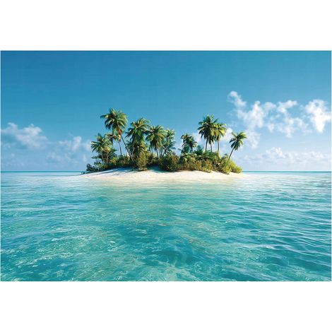 Papier peint mural île palmiers océan intissé grand format design intérieur salon chambre pas cher 150x105 cm (1/5)