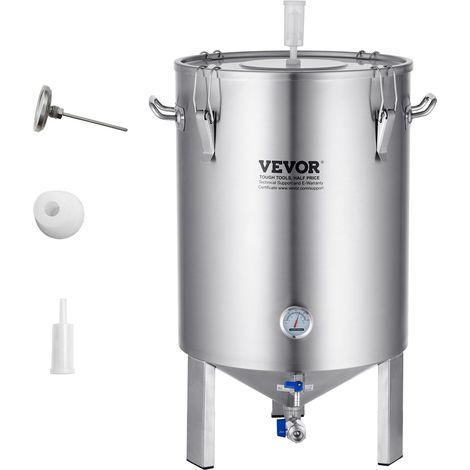 Cuve de Brassage de Bière en Acier Inoxydable 304, Cuve Fermentation Bière 60 L, Seau de Brassage Domestique avec Base, Couvercle, Poignée, Valve, Robinet et Thermomètre, pour Brasseur Maison (1/5)