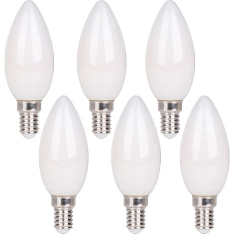 Lot de 6 Ampoules LED E14 4W Forme Bougie en Verre Dépoli et Métal pour Luminaire - PANGIVO (1/5)