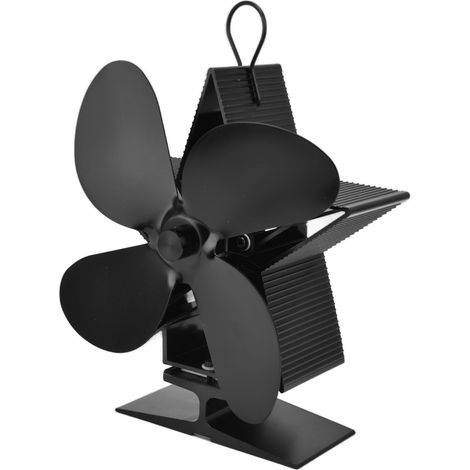 Ventilateur de cheminée à 4 pales avec thermomètre intégré, pour poêle à bois d'intérieur, ventilation par air chaud pour une meilleure répartition de la chaleur, noir (1/5)