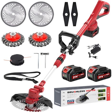 21V Coupe Bordure sans Fil, Debroussailleuse Electrique sans Fil, avec 2 Batterie, Légère à Faible Bruit pour Jardin, Désherbage et Allée (1/5)