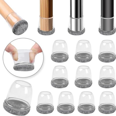 Protection Pied de Chaise, 12-20mm Patins pour Chaises en Silicone avec Feutre épaissi, 16 pièces Grise Petit Patin de Chaise Protections Tampon de Sol, réduire Les Rayures (1/5)