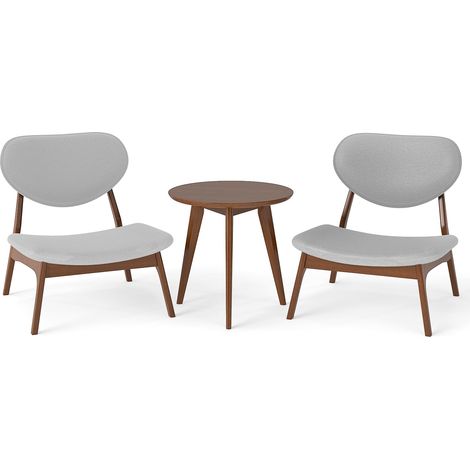 COSTWAY Sedie in Set di 2 con Tavolino, Sedie Relax da Salotto Imbottite in Tessuto di Velluto di Pecora con Struttura in Legno Massello, Poltrona Ergonomica da Lettura per Soggiorno (Grigio)