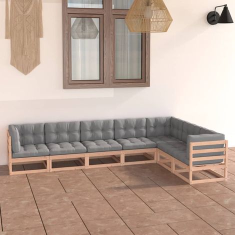 7-tlg. Garten-Lounge-Set mit Kissen Massivholz Kiefer (1/5)