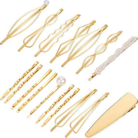 17 Pinces à cheveux, géométriques, métal doré, design élégant, pour mariage, fête, femme (1/5)