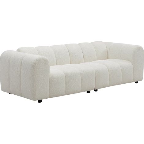 Canapé modulable 3 places en tissu bouclette blanc cassé JUTINI (1/5)