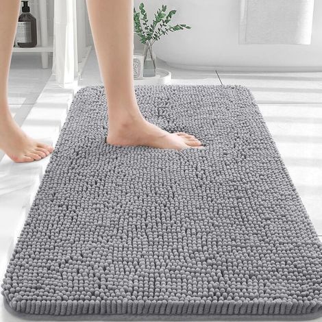 Bath Mat 50x80cm, Ultra Soft and Absorbent Chenille Bath Mat, Rubber Back, Quick Dry, Machine Washable Bathroom Rug, Home Decor Accessory, Gray (1/5)