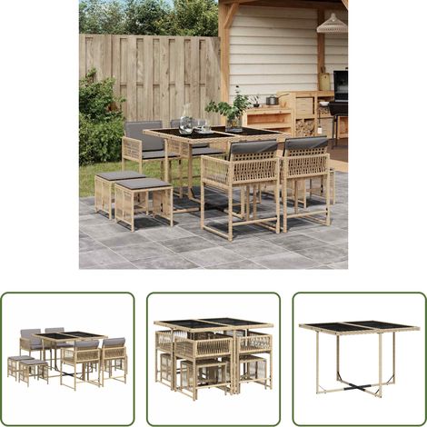 vidaXL Table de jardin -  Ensemble à manger de jardin et coussins 9 pcs mélange beige (1/5)
