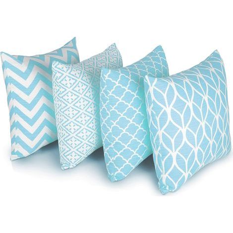 Set mit 4 doppelseitigen quadratischen Kissenbezügen, 45 cm Länge x 45 cm Breite, Blau (1/5)