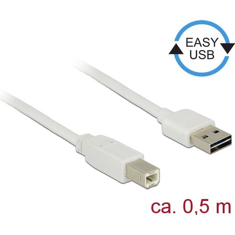 Delock Cable EASY-USB 2.0 Type-A macho USB 2.0 Type-B de 0,5 m blanco