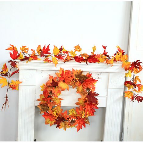 Halloween-Türgirlande aus Rattan, Wanddekorationen, Hornanhänger, künstliche Ahornblattranken, Plastikblumen, Halloween-Herbst-Ahornblattgirlande (1/4)