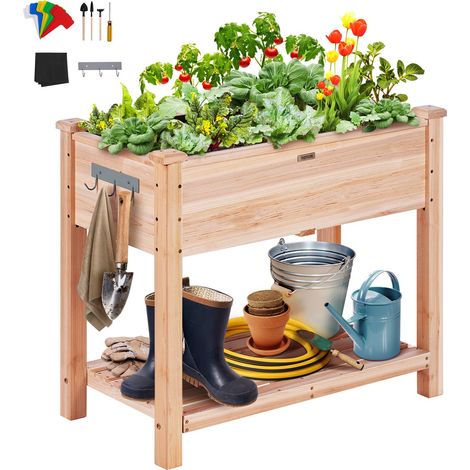 Jardinière 86x46x76 cm Lit de Jardin Surélevé en Bois de Sapin Bac de Plantation avec Pieds pour Cultiver Fleurs Végétaux Herbes Plantes Grasses dans Jardin Terrasse Patio Balcon Couleur Bois (1/5)