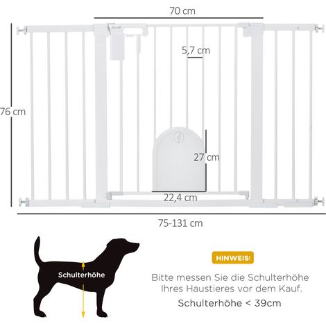 Türschutzgitter Treppenschutzgitter Hunde Absperrgitter Schutzgitter für Haustier Hundegitter Klemmbefestigung Stahl Weiß 75-131 x 76 cm (1/5)