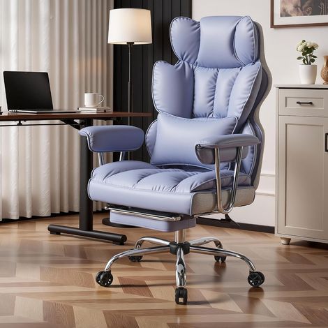 Large Size Office Chair, Ergonomic PU Leather Chair 200kg, High Back Adjustable Computer Chair, Swivel Seat with Footrest and Lumbar Cushion (1/5)