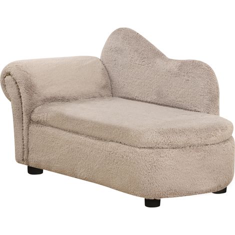 Divano per cani rialzato con spazio portaoggetti a scomparsa, imbottito in legno e tessuto vellutato, 80x40x46 cm, beige