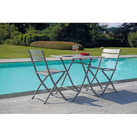 Tavolino con sedie in alluminio pieghevoli arredamento per bar e giardino colore tortora (1/5)