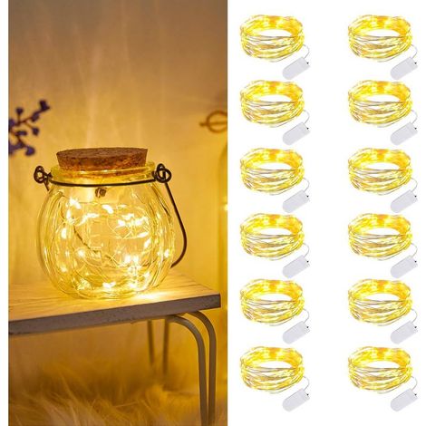Lot de 12 Guirlande Lumineuse à piles, 2m 20 LEDs Guirlandes Lumineuses, Mini Guirlande LED à Pile étanche pour Bouteille, Mariage, Fête, Noël (1/5)