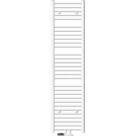 ECD Germany Badheizkörper Mittelanschluss 400 x 1800 mm Weiß gebogen mit Thermostat und Anschlussgarnitur Eck Wand Weiß - Heizkörper Heizung Handtuchwärmer Handtuchtrockner Handtuchheizkörper