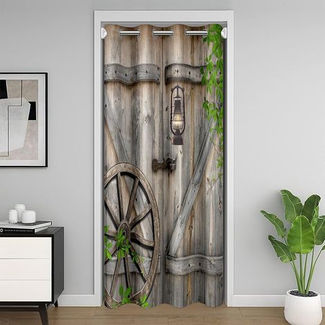 Rideau de Porte de Grange en Bois 86x203cm, Intérieur Ferme Rustique, Décoration Placard, Chalet Vintage, Traitement de Fenêtre Grain de Bois - 86L X 203H cm (1 Panneaux) (1/5)
