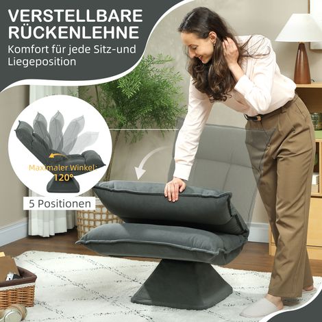 Fauteuil de sol avec dossier réglable sur 5 positions, pivotant, moderne chaise rembourrée, gris foncé (1/4)