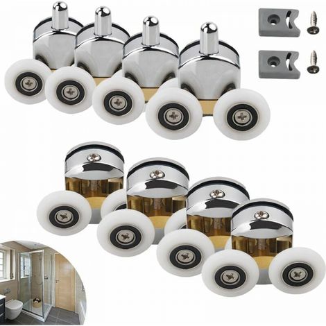 25mm Roulette Porte Coulissante, 8 Pcs Galet Porte Rouleau Roulette Roue pour Cabine Salle de Bain(4×roue supérieure + 4×roue inférieure) (1/5)