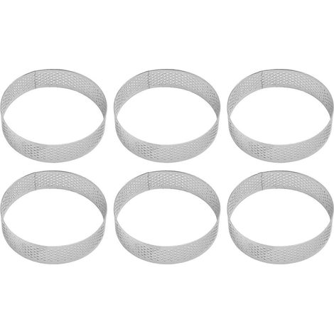 Set mit 6 Edelstahl-Tarteringen, hitzebeständigen, perforierten Mousseringen, runden Kuchenformen, Backutensilien (1/5)