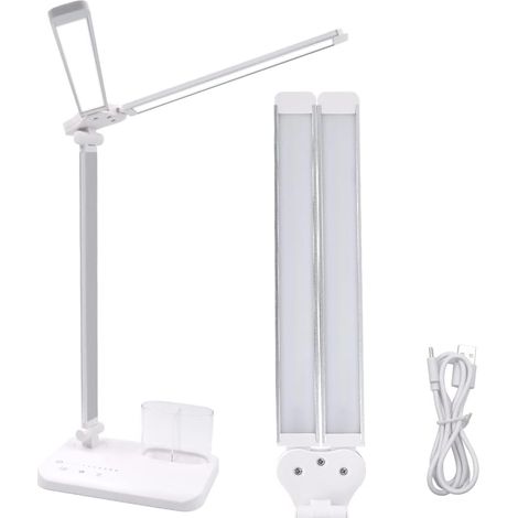(silber) Faltbare Doppelkopf-Schreibtischlampe, 180° verstellbar, mit Augenschutzfunktion, flexibler Touch-Steuerung und Timerfunktion. (1/5)