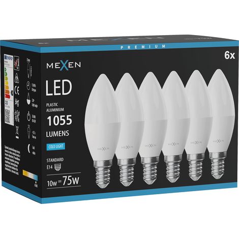 Mexen Nova 6x Ampoule LED E14, C37, 10W, Froid - 6500K, 1055 lm - L102-E14-1065-01x06 (1/3)