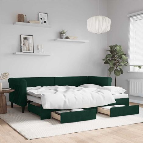 Tagesbett Ausziehbar mit Schubladen Dunkelgrün 80x200 cm Samt (1/5)
