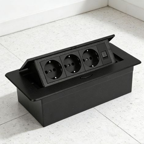 Prise de bureau encastrée 250 V conforme à la norme européenne, prise escamotable, double prise européenne à trois positions à deux trous + prise réseau CAT6, prise de bureau escamotable (1/5)