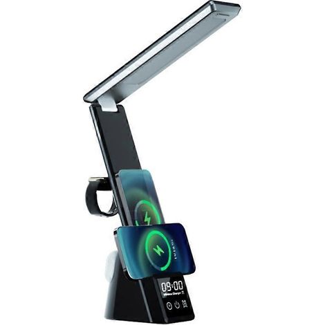 Lampe de bureau innovante avec station de charge sans fil 15 W et horloge LED pour le travail de bureau (1/5)