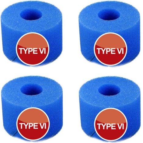 Lot de 4 éponges filtrantes pour filtre de piscine pour Intex type VI - Réutilisables - Éponge très élastique