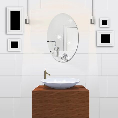 Miroir autocollant acrylique ovale rectangulaire 42x27cm pour salle de bain, toilettes, salon, chambre, dressing, décoration murale (1/5)