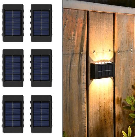 Lot de 6 Applique murale solaire d'extérieur , éclairage d'escalier solaire, étanche IP65 pour terrasse, jardin,terrasse–Lumière chaude 3000 K (1/5)