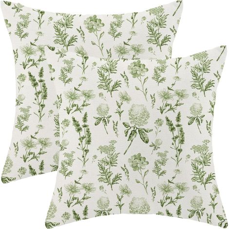 Quadratischer Kissenbezug 45x45 cm, Wildblumenmuster, Salbeigrün, waschbar, 2 Stück, für Sofakissen (1/5)