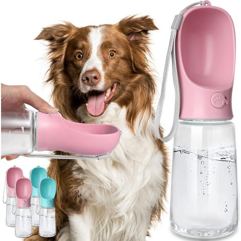 Dog Water Bottle, Leak-Proof Portable Water Dispenser with Feeder for Pets for Walking, Hiking, Travel, Food Grade Plastic (19 oz, Pink) (1/5)