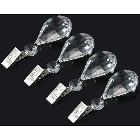 Set of 8 tablecloth weights with metal clips – Teardrop-shaped crystal prism – For picnic tables (1/4)