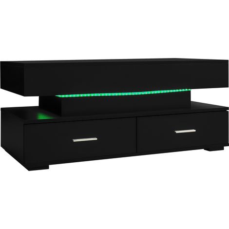 Table basse hydraulique noire 100x50x44 cm avec LED, Bluetooth, 2 tiroirs et rangement ouvert (1/5)